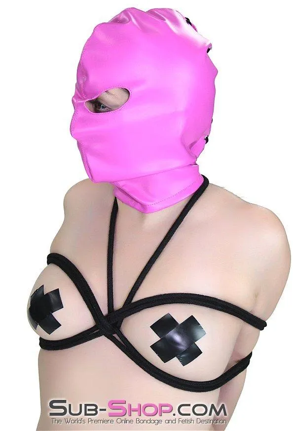 0565RS      <b>BOGO!</b> Hot Pink Leatherette Open Lacing Back Eyes Bondage Girl Hood