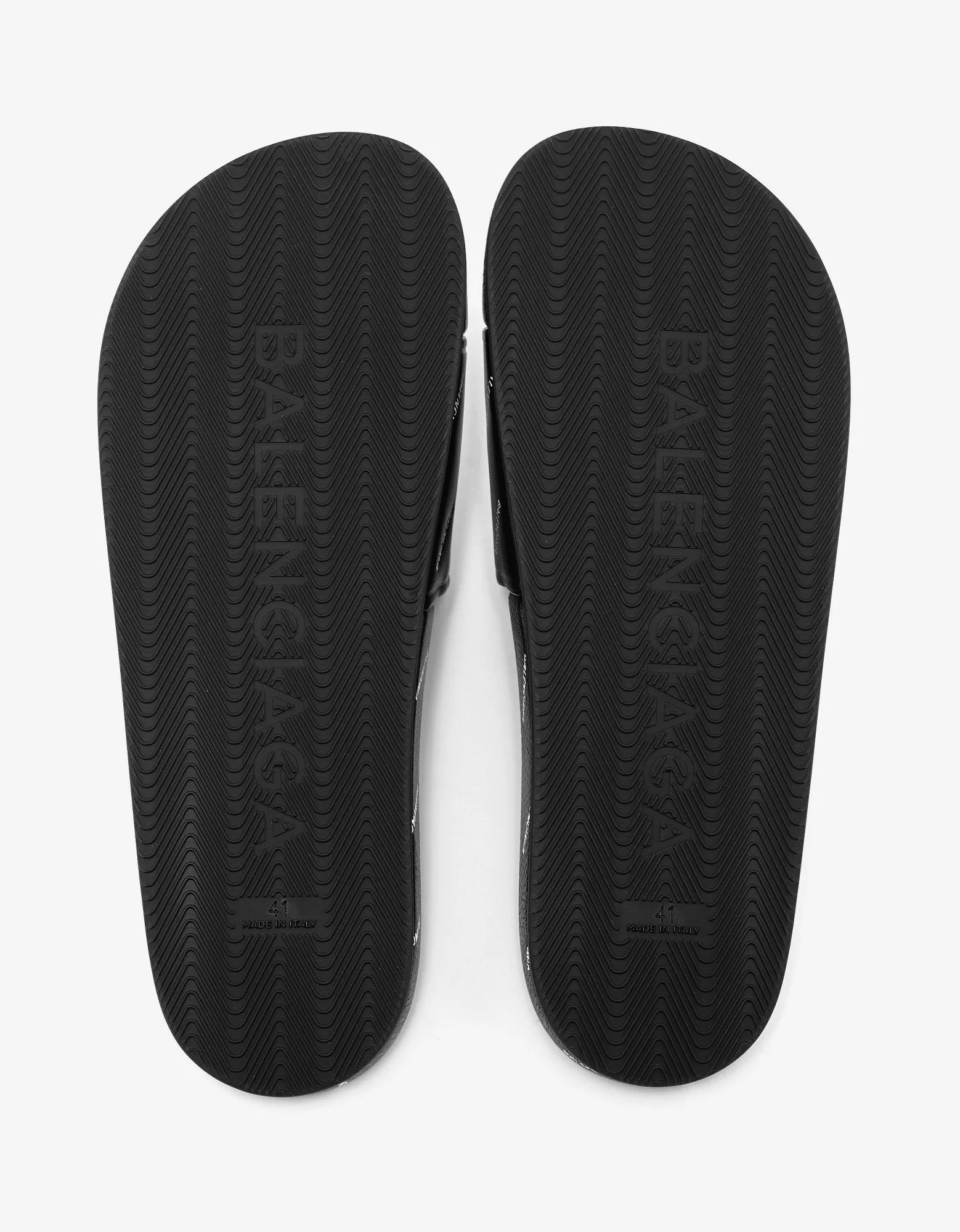 Black Leather All-Over Logo Slide Sandals