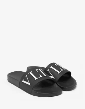 Black VLTN Slide Sandals