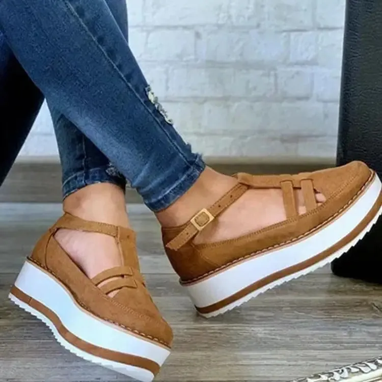 Buckle muffin thick hollow Shoes