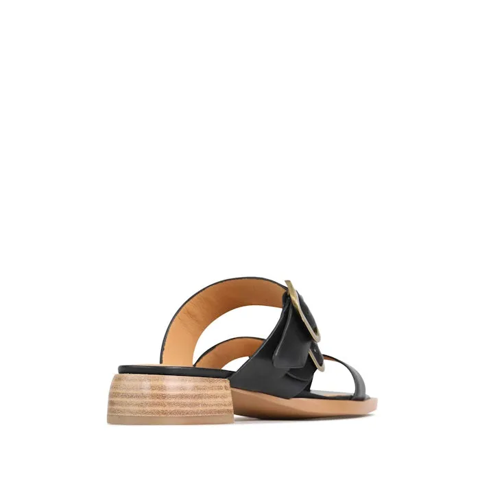 EOS Teia Black Low Heeled Sandal Slide