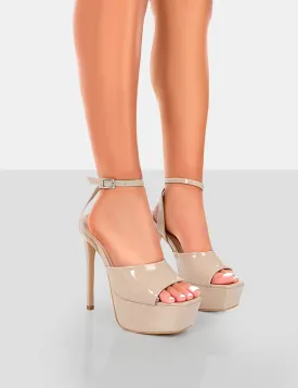 Just Kidding Nude Patent Platform High Heels