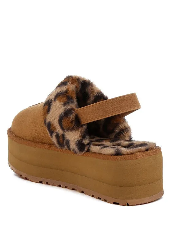 Kutchu Leopard Faux Fur Platform Classic Slingback