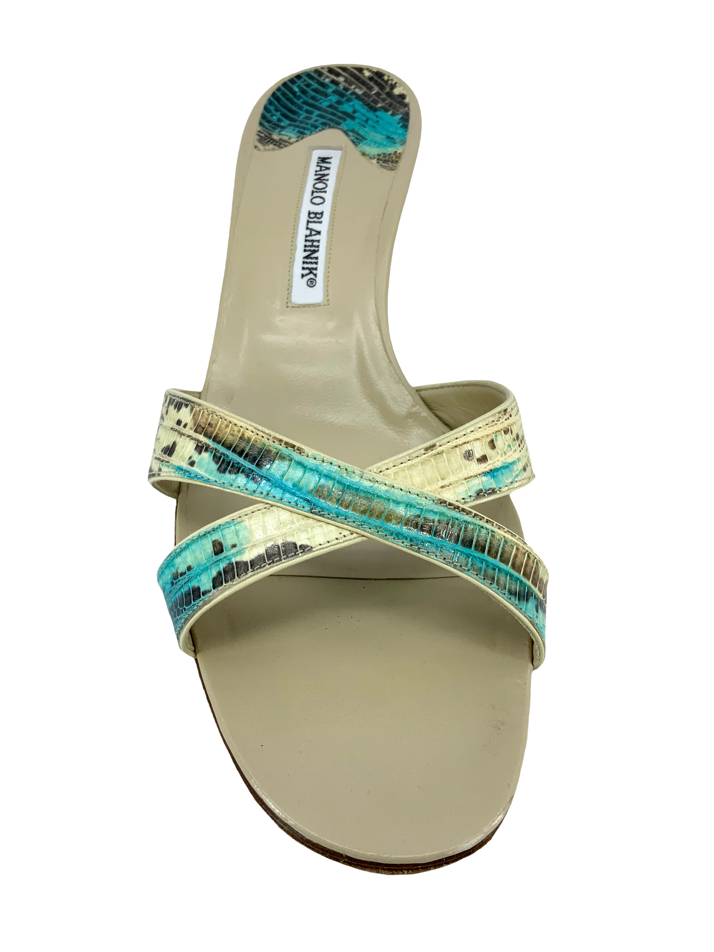 Manolo Blahnik Callamu Textured Lizard Slide Sandals Size 11