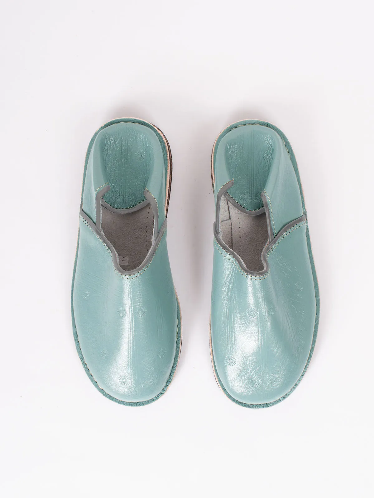 Moroccan Berber Babouche Slippers, Seafoam