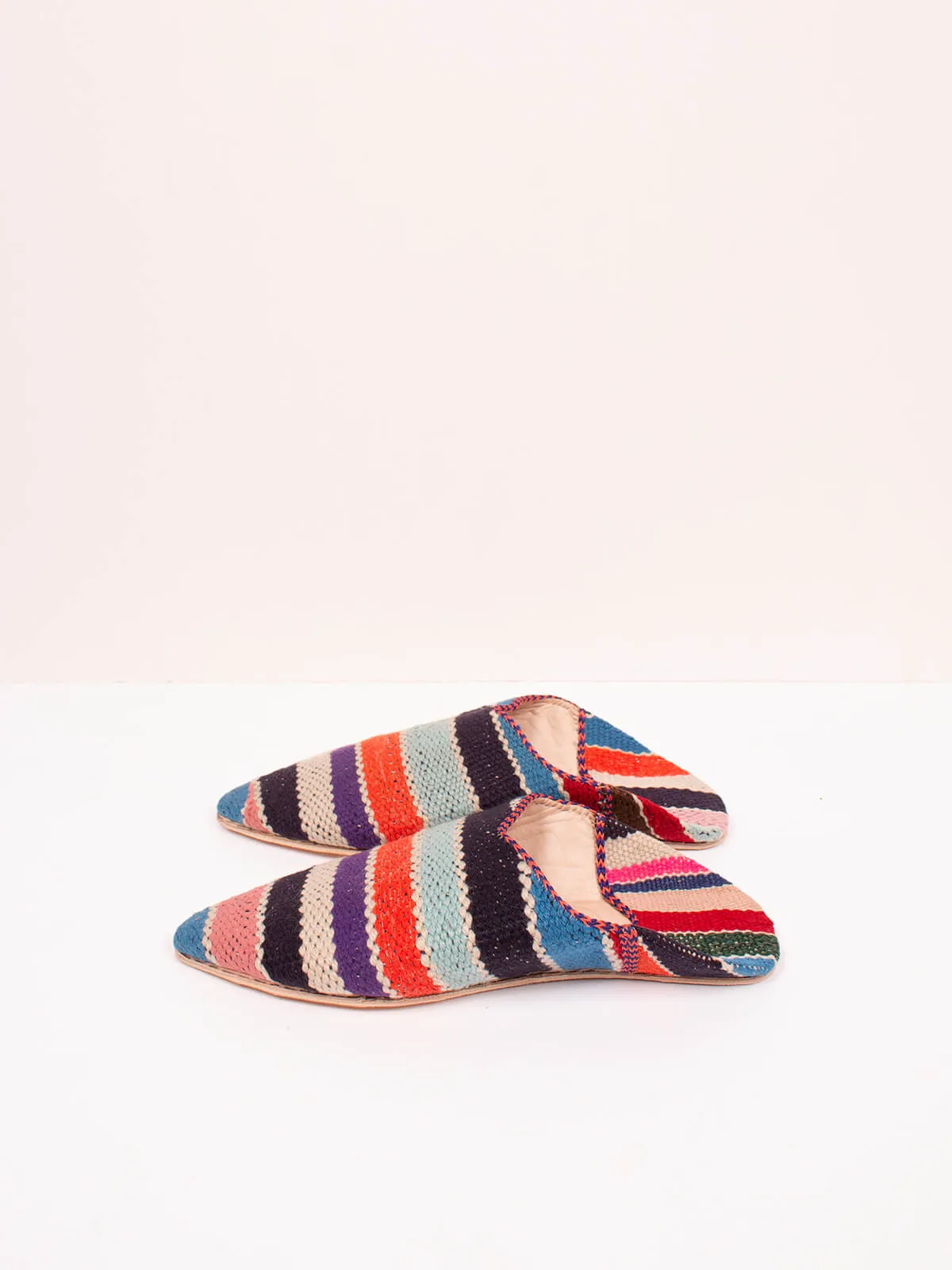 Moroccan Boujad Pointed Babouche Slippers, Multi Stripe