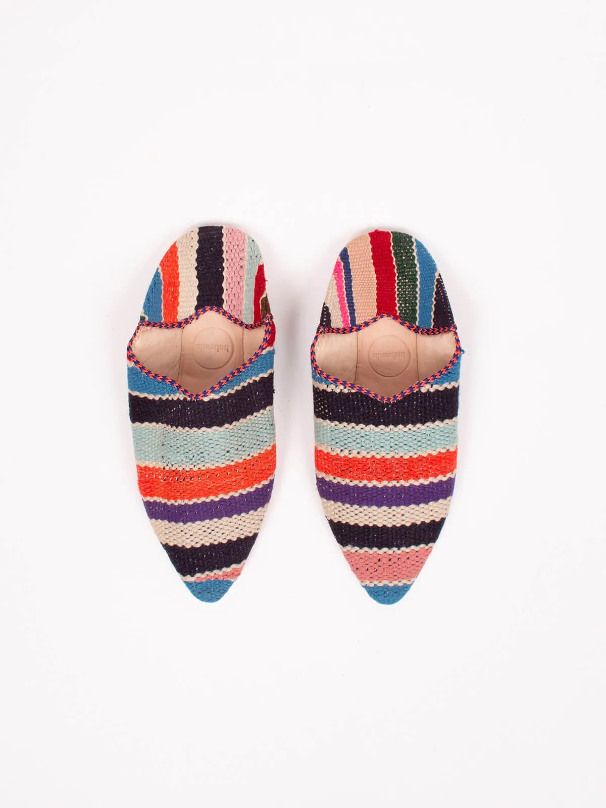 Moroccan Boujad Pointed Babouche Slippers, Multi Stripe