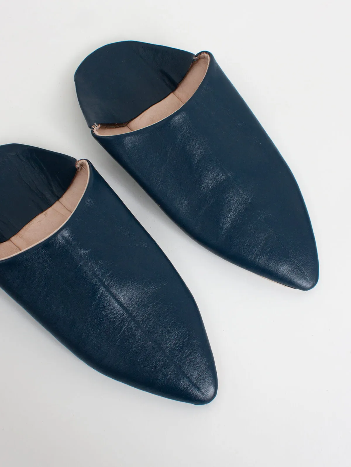 Moroccan Classic Pointed Babouche Slippers, Indigo