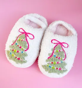 Rock Paper Scissors - Toddler/Kids Pink Bow Christmas Tree Slippers: Large