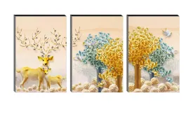 SAF paintings 6MM MDF Dear and Flying Bird in Nature Self Adeshive Painting 36 inch X 18 inch (12 Inch X 18 Inch Each Painting, Self Installation, Multi-Effect, UV Textured) AANFSXA039