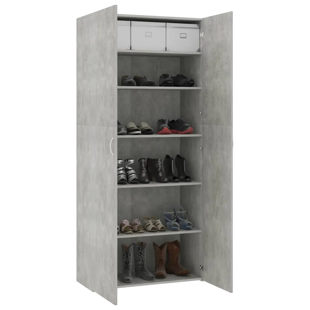 Shoe Cabinet Concrete Grey 80x35.5x180 cm Engineered Wood