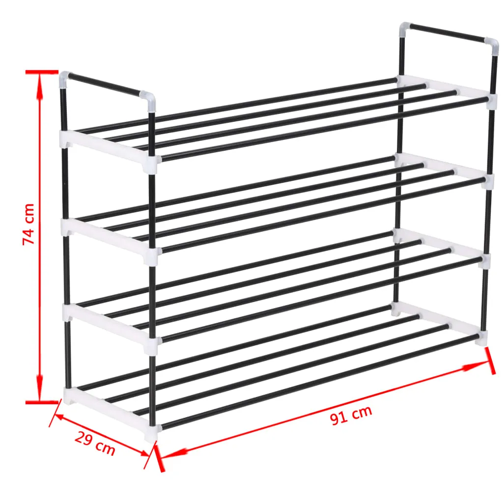 Shoe Rack with 4 Shelves Metal and Plastic Black