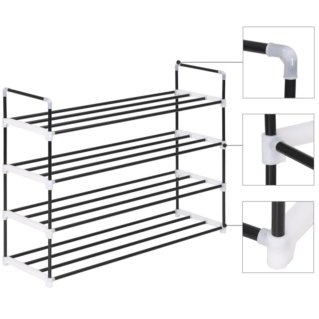 Shoe Rack with 4 Shelves Metal and Plastic Black