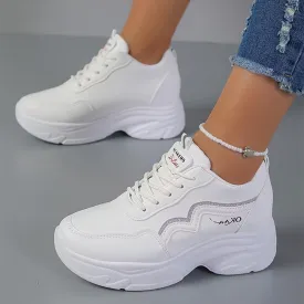 Stylish White Platform Sneakers Comfortable Casual Outdoor Shoes