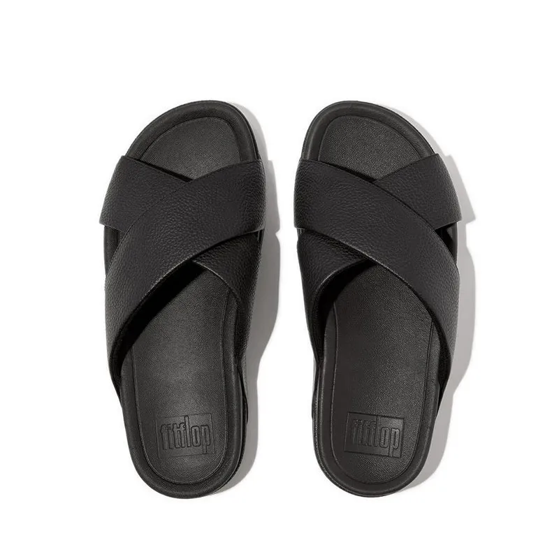 SURFER MENS TUMBLED-LEATHER CROSS SLIDES