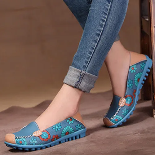 Women Flats 2017 PU Leather Casual Loafers Floral Walking Shoes Woman Moccasins Ladies Fashion Brand Women Casual Shoes DT913