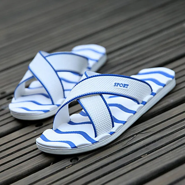 Z 2017 Famous Brand Designer Casual Plaid Stripes Men Sandals Slippers Summer Fashion Men Outdoor Casual Beach Shoes Flip flops