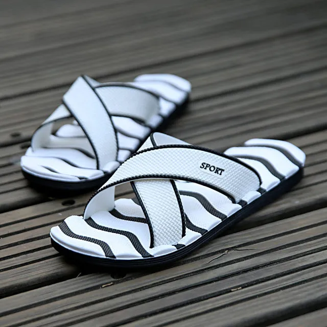 Z 2017 Famous Brand Designer Casual Plaid Stripes Men Sandals Slippers Summer Fashion Men Outdoor Casual Beach Shoes Flip flops